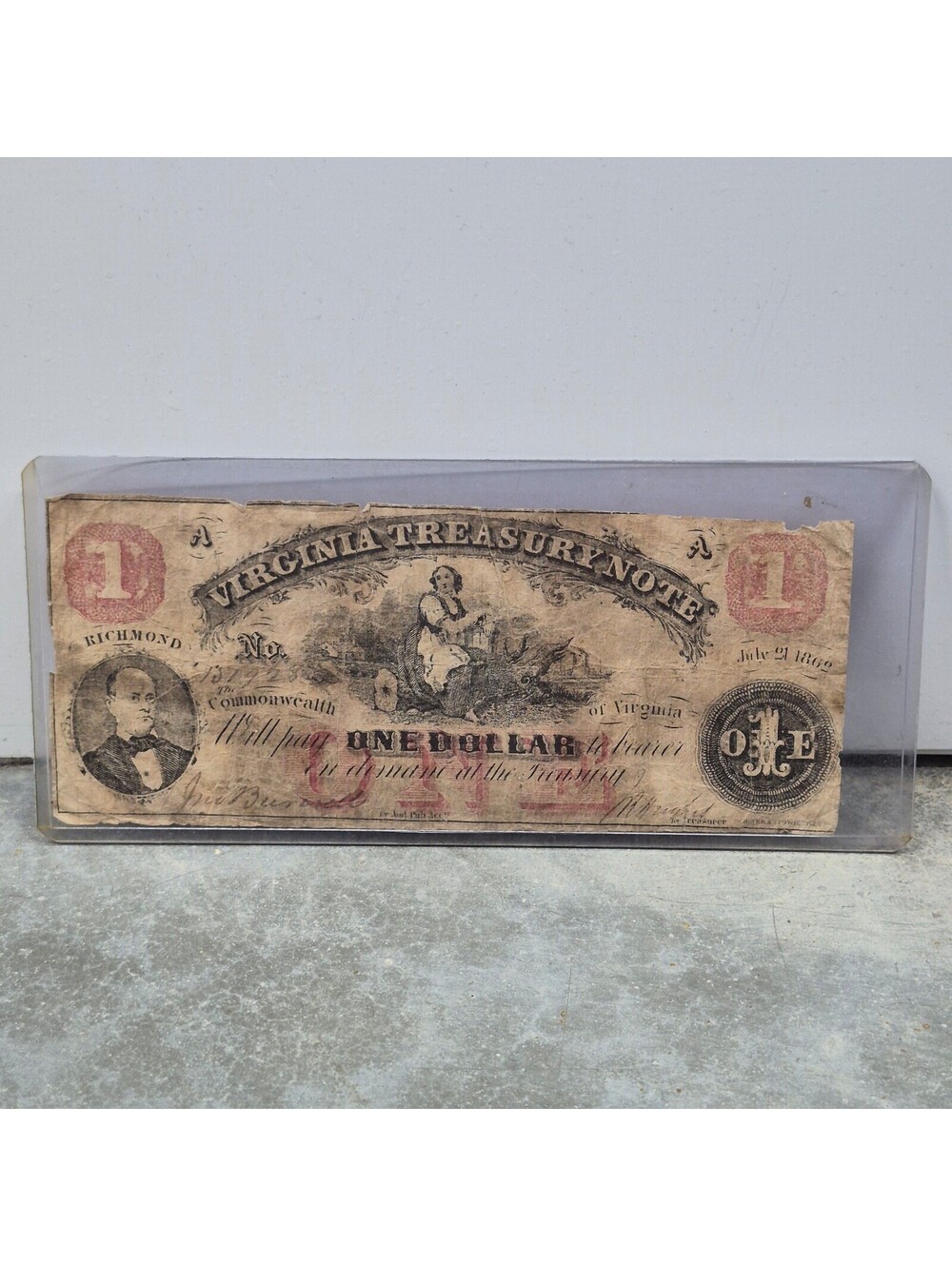 Virginia Treasury Note One Dollar Richmond July 21 1860